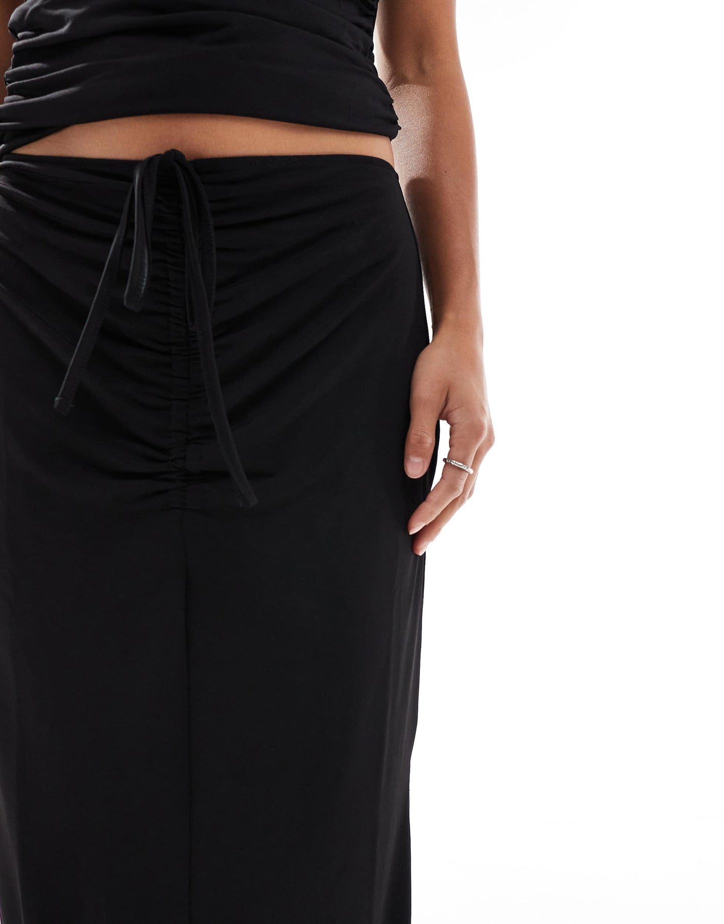 Vero Moda Petite slinky ruched front maxi skirt co-ord in black
