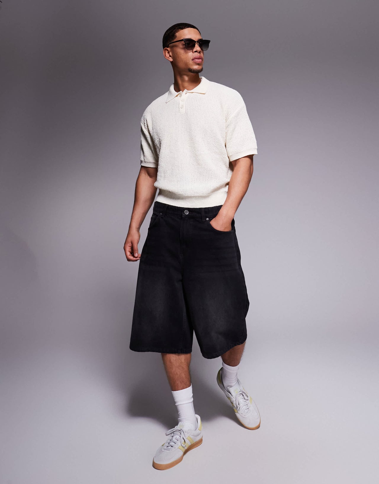 Bershka knitted collar polo in ecru