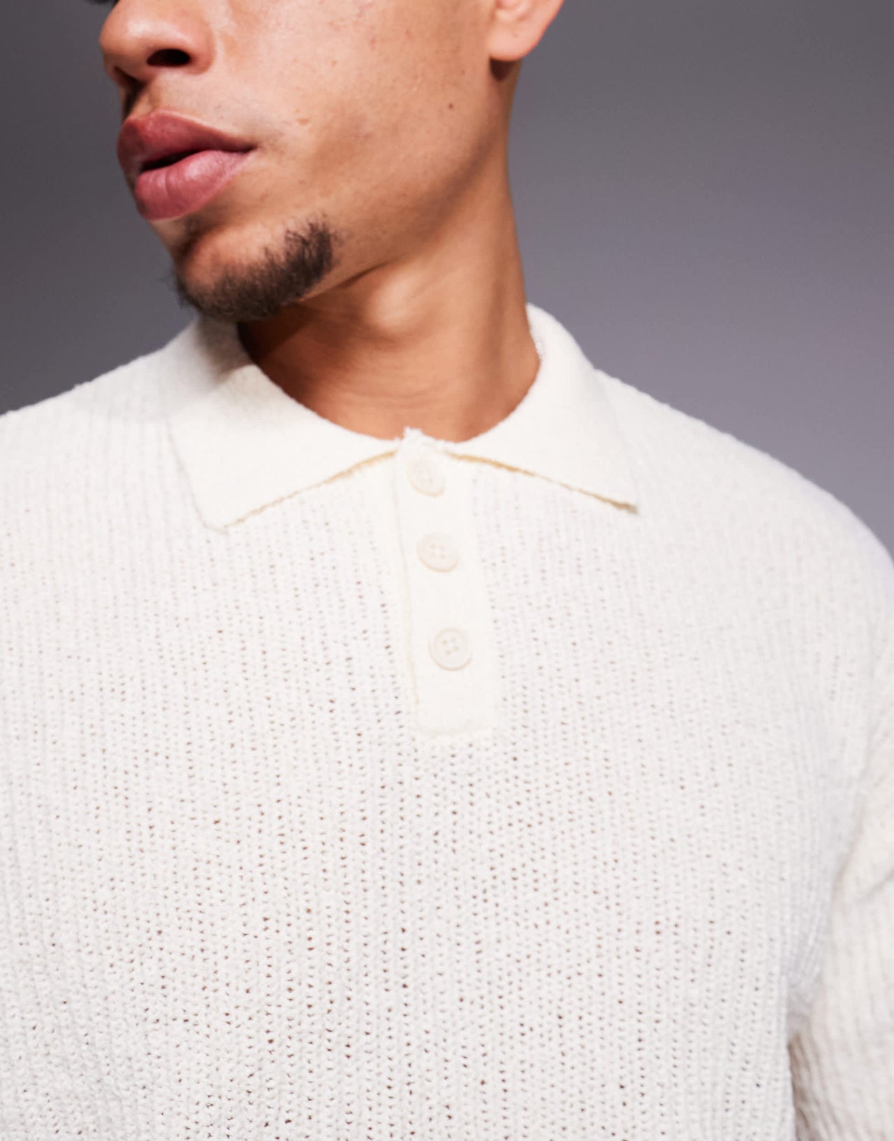 Bershka knitted collar polo in ecru