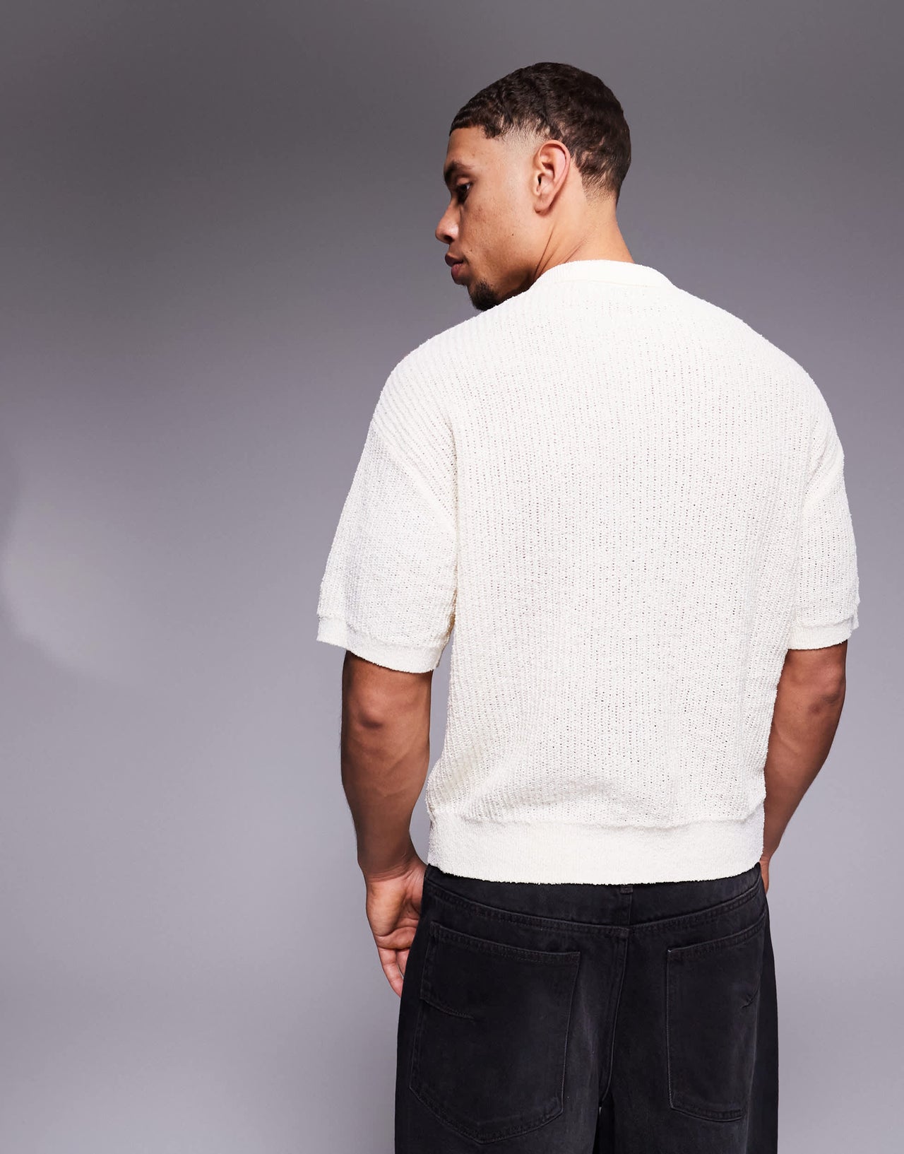 Bershka knitted collar polo in ecru