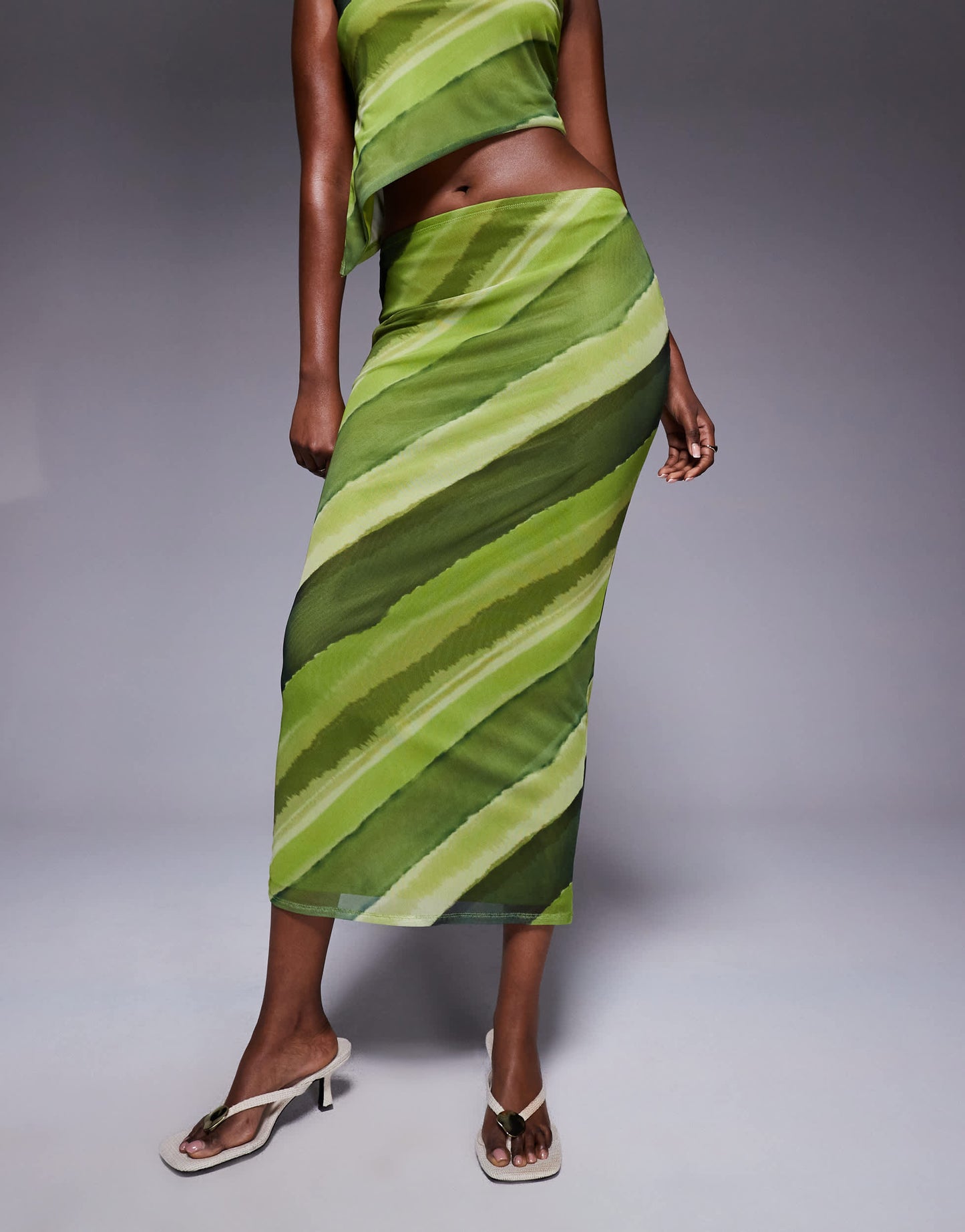 ASOS DESIGN co-ord mesh midi skirt in green abstract print