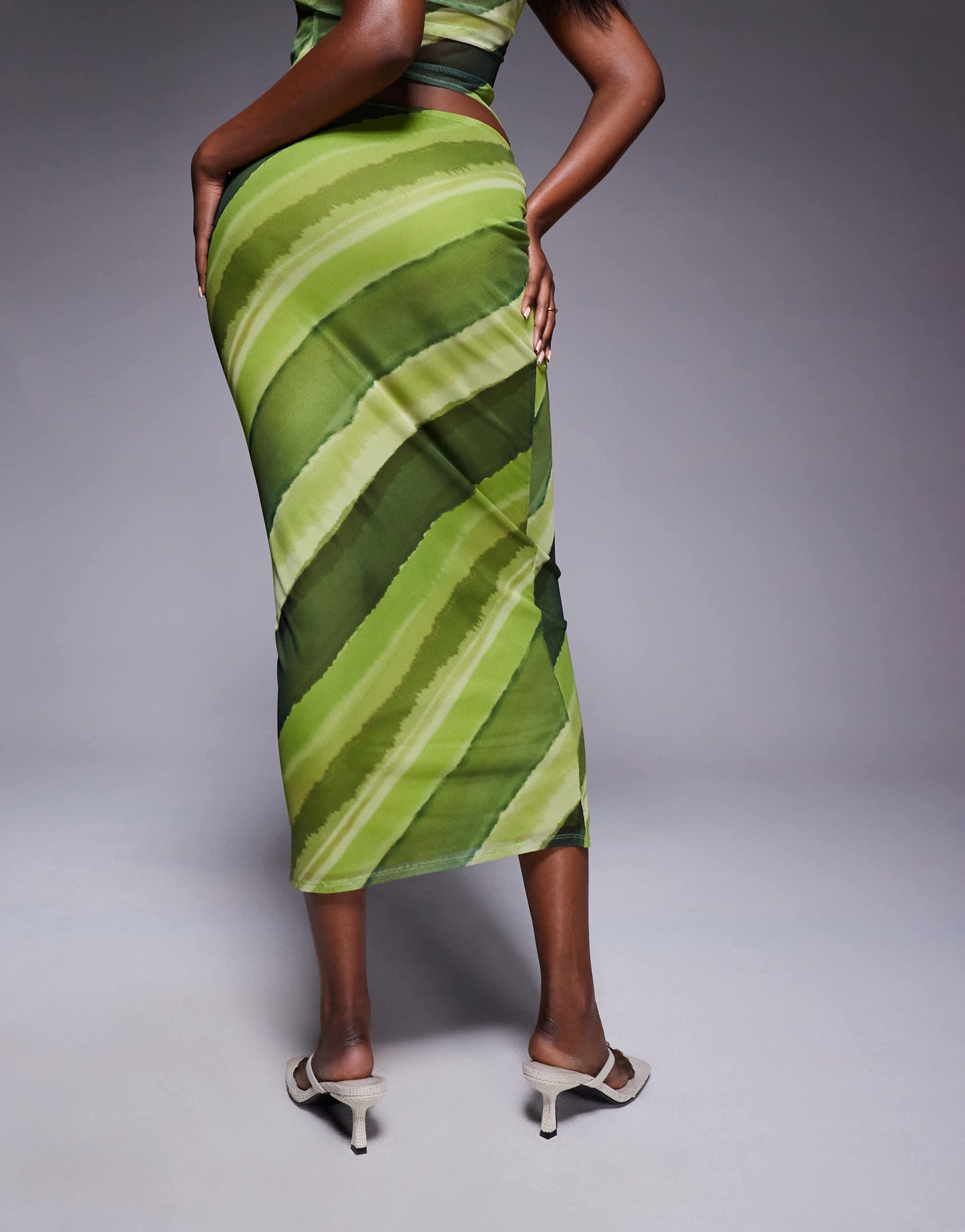 ASOS DESIGN co-ord mesh midi skirt in green abstract print