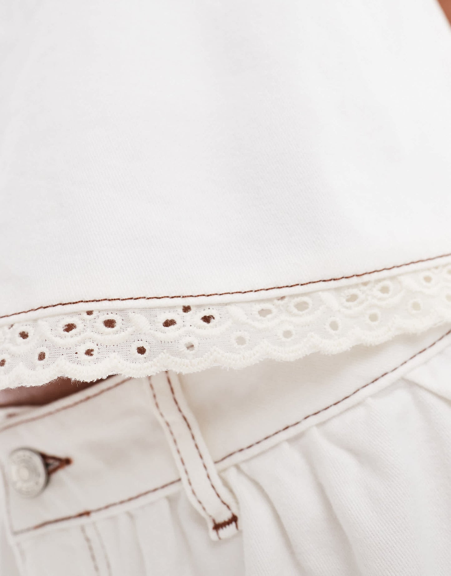 ASOS DESIGN denim shift top with broderie trim in ecru