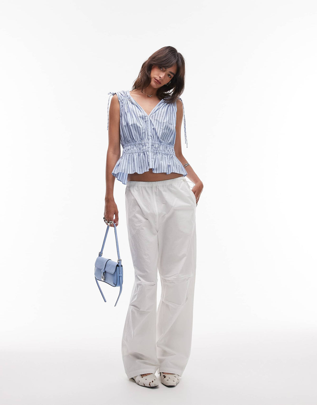 & Other Stories sleeveless top with drawstring and elasticated detail in blue stripe