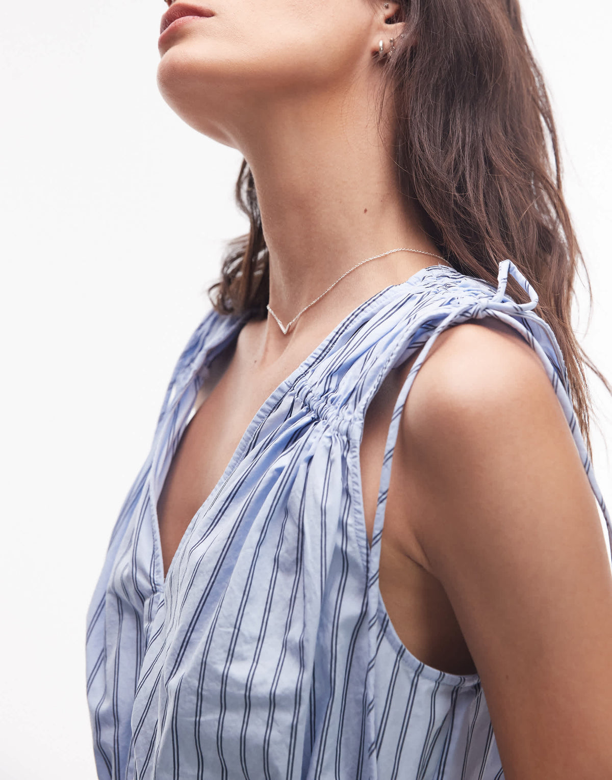 & Other Stories sleeveless top with drawstring and elasticated detail in blue stripe