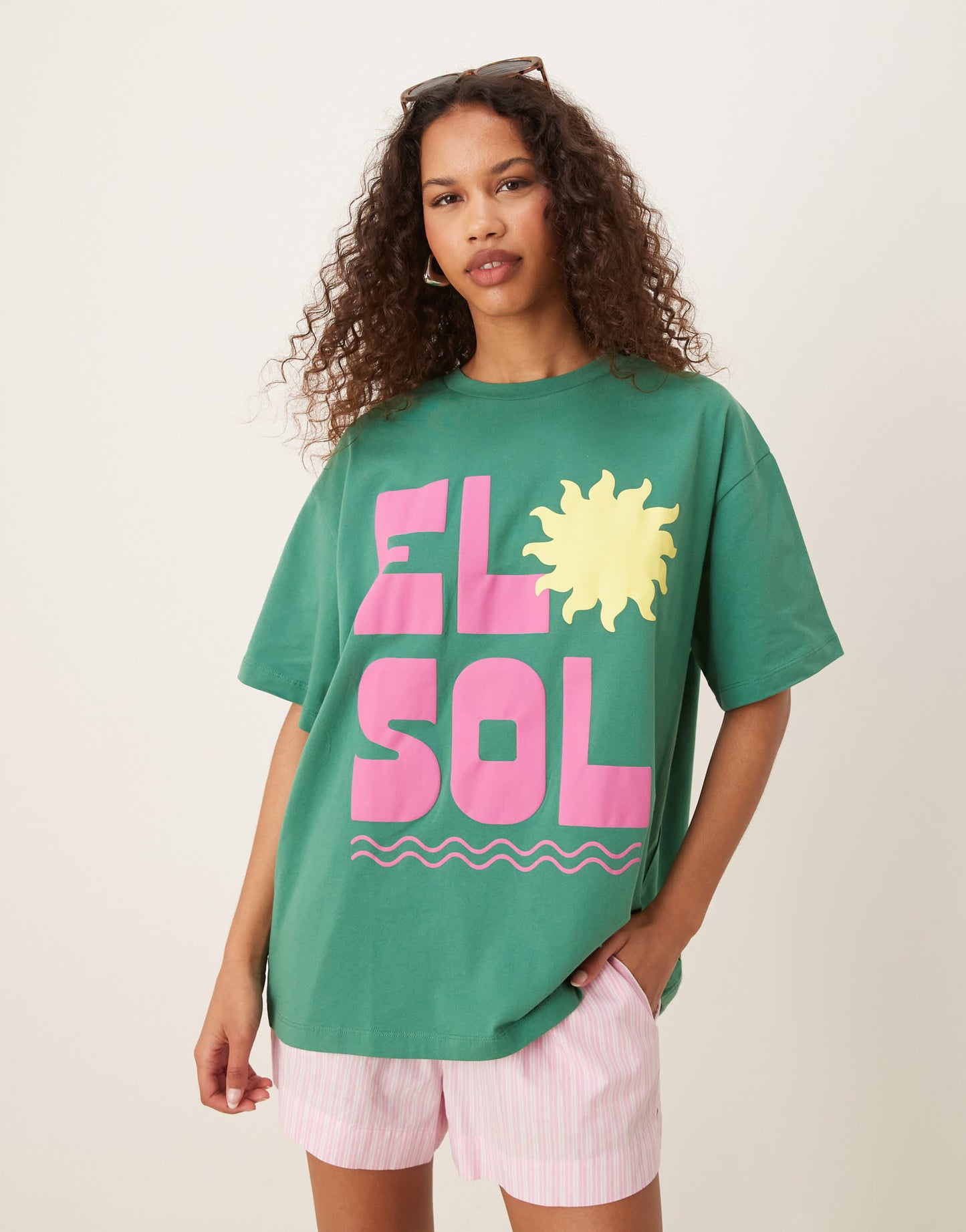 ASOS DESIGN oversized t-shirt with el sol graphic in green