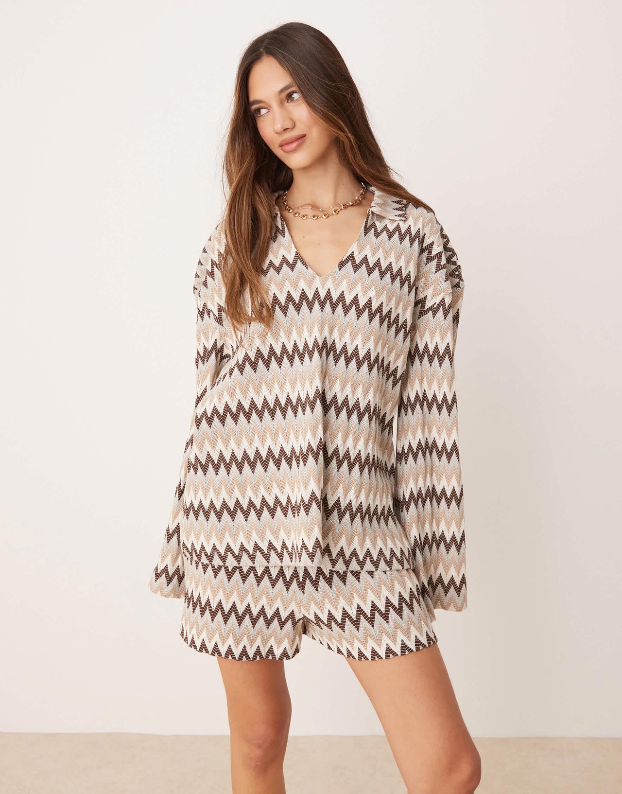 ASOS DESIGN mini short co-rd in brown chevron stripe