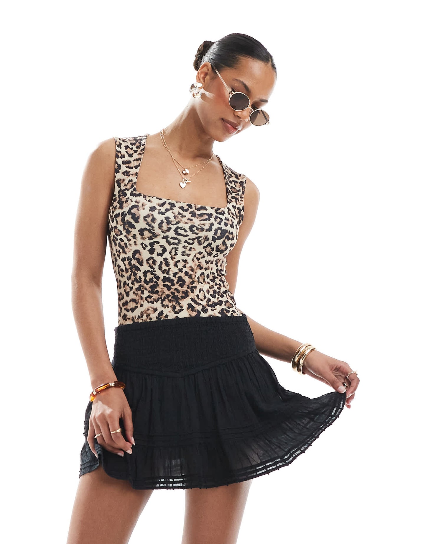 Pull&Bear drop waist ruffle skort in black