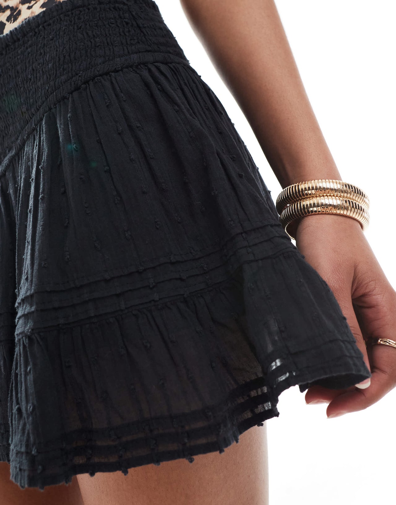 Pull&Bear drop waist ruffle skort in black