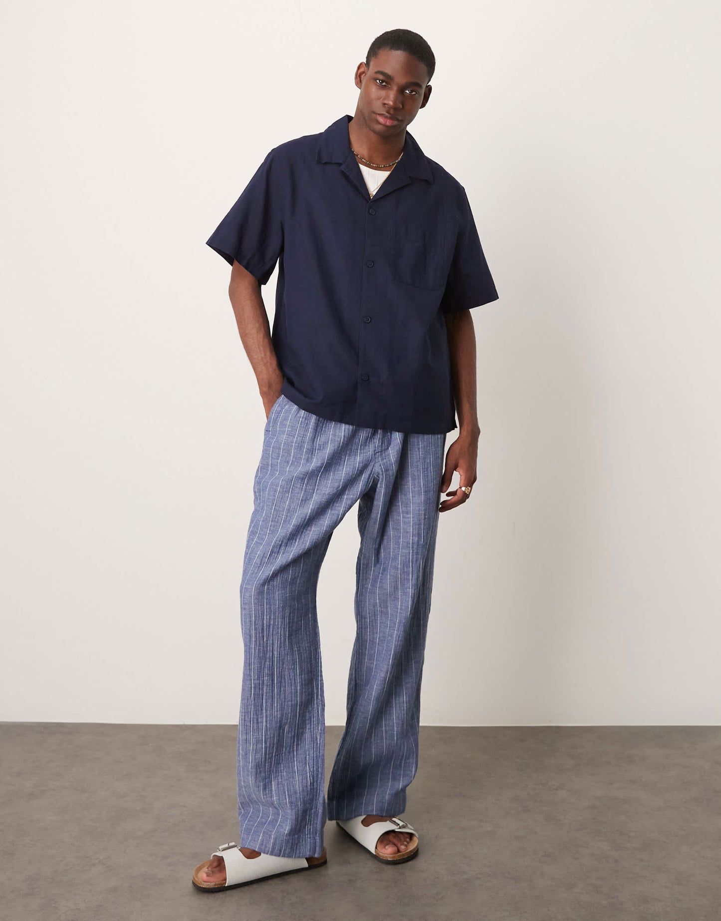 Mango linen mix relaxed fit shirt in navy