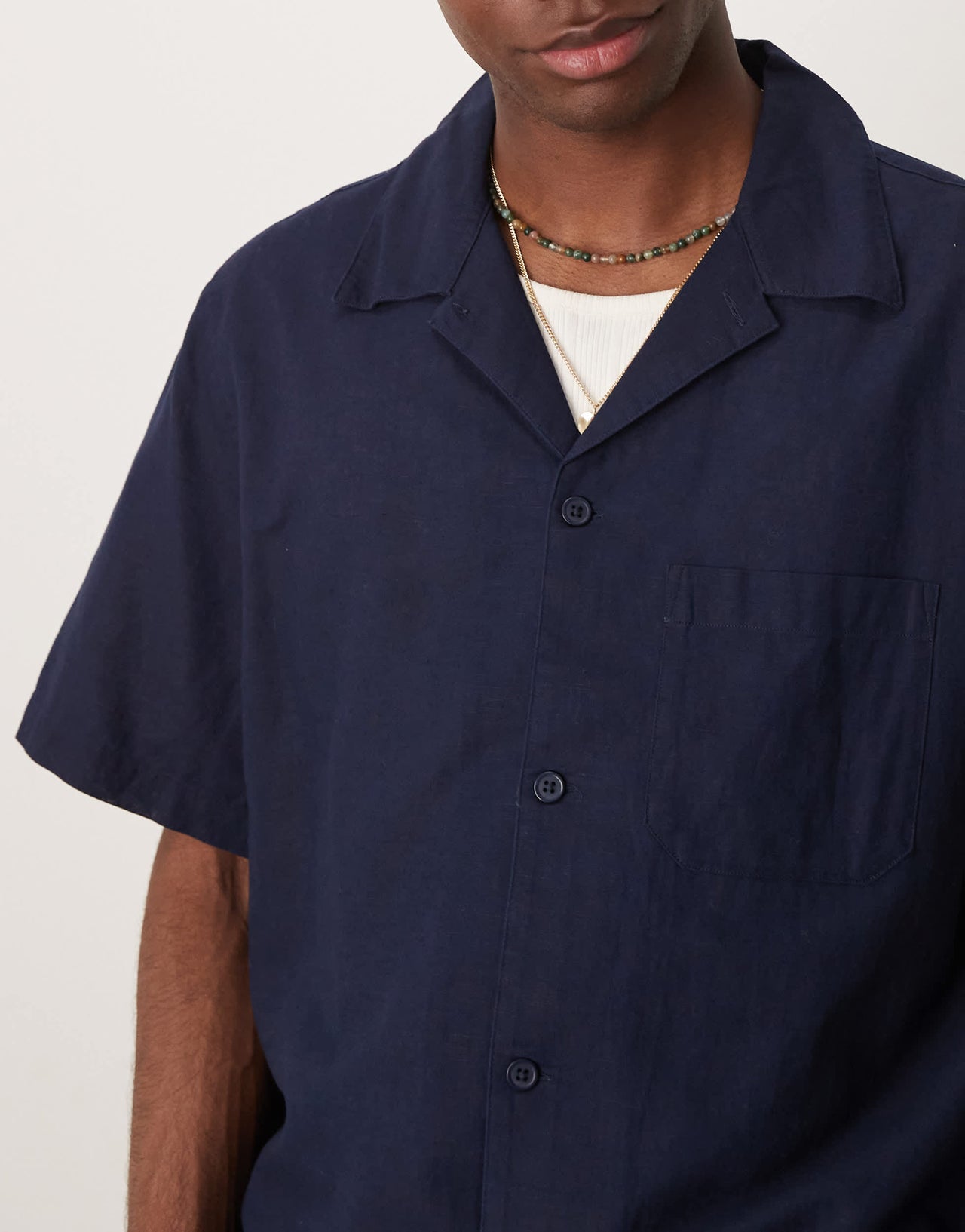 Mango linen mix relaxed fit shirt in navy