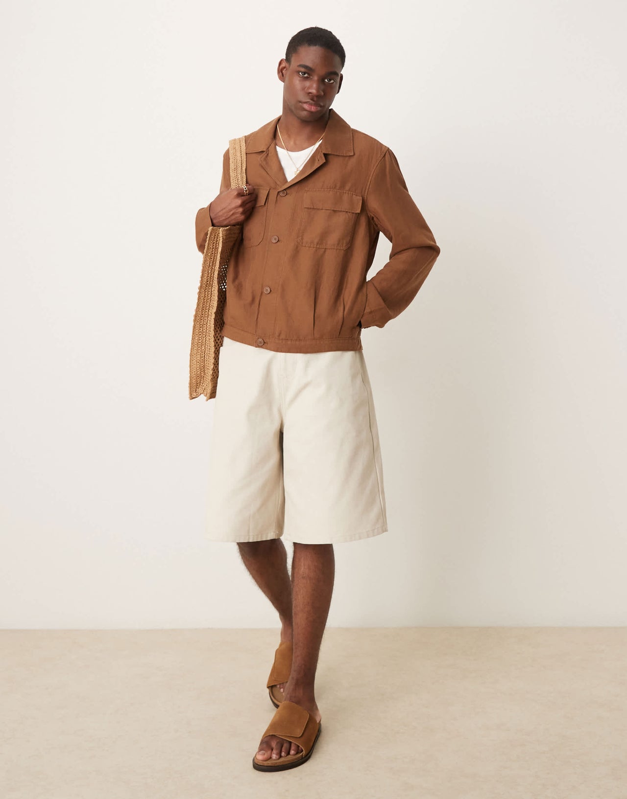 Mango linen mix overshirt in brown