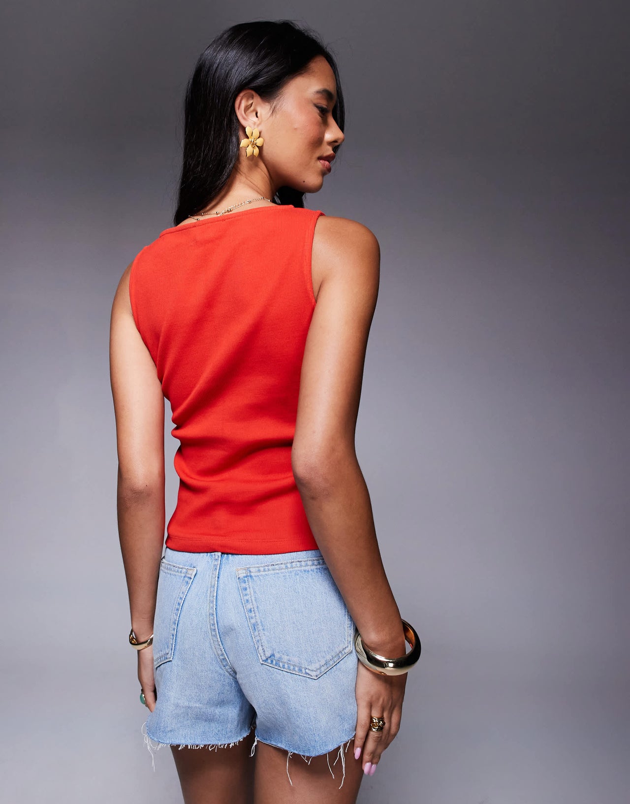 ASOS DESIGN wide neck ribbed button through tank top in red