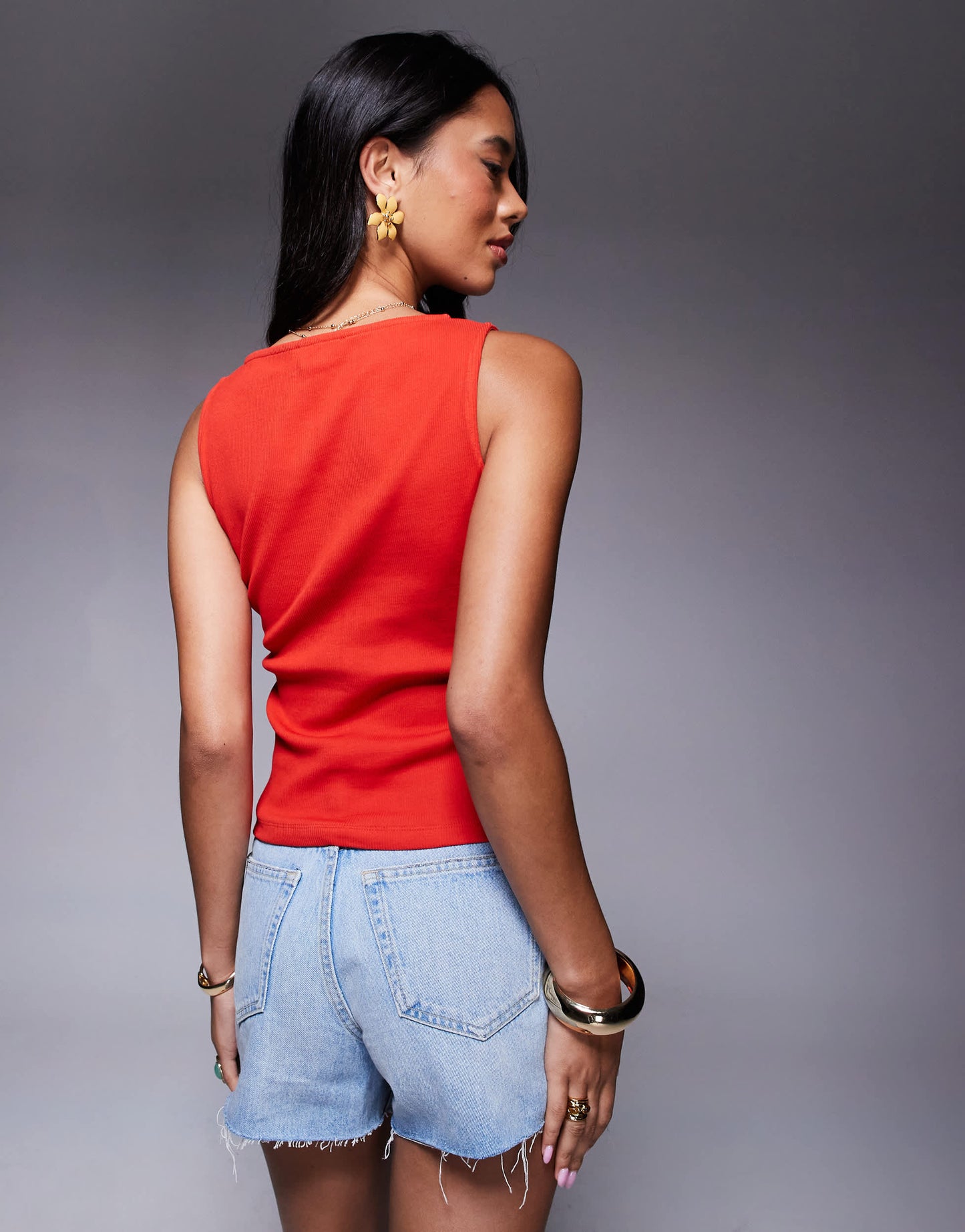 ASOS DESIGN wide neck ribbed button through tank top in red