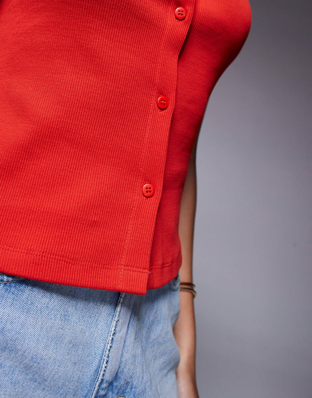 ASOS DESIGN wide neck ribbed button through tank top in red