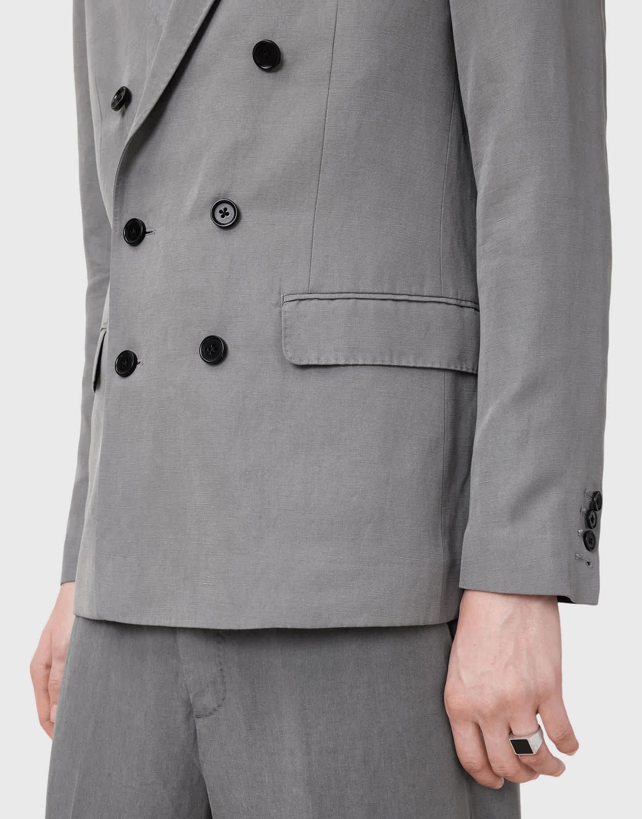 Allsaints Orpheus double breasted tailored blazer in light grey - GREY