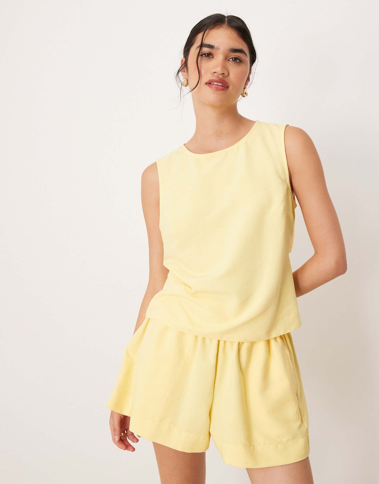 ASOS DESIGN open tie back shell top co-ord in yellow