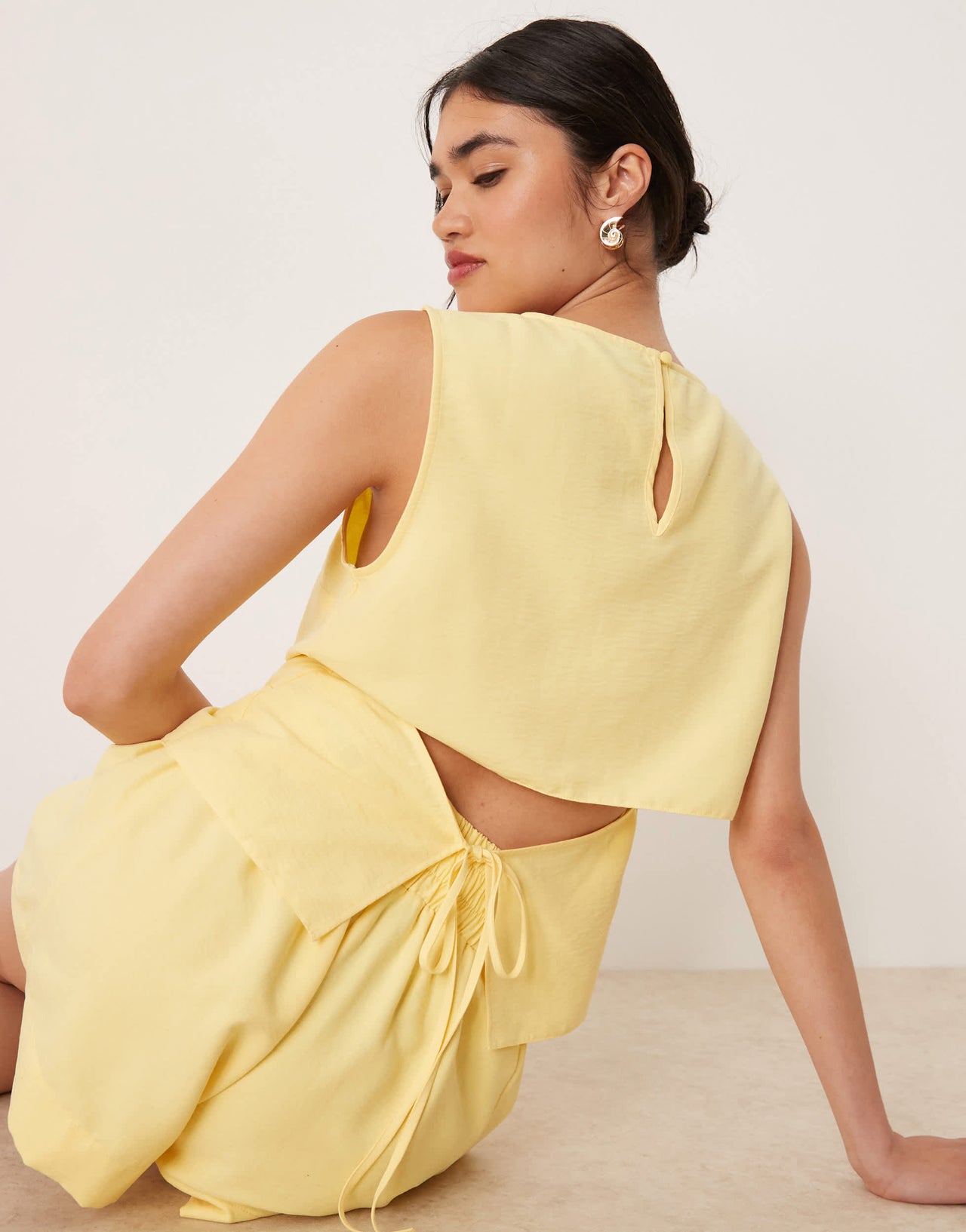 ASOS DESIGN open tie back shell top co-ord in yellow