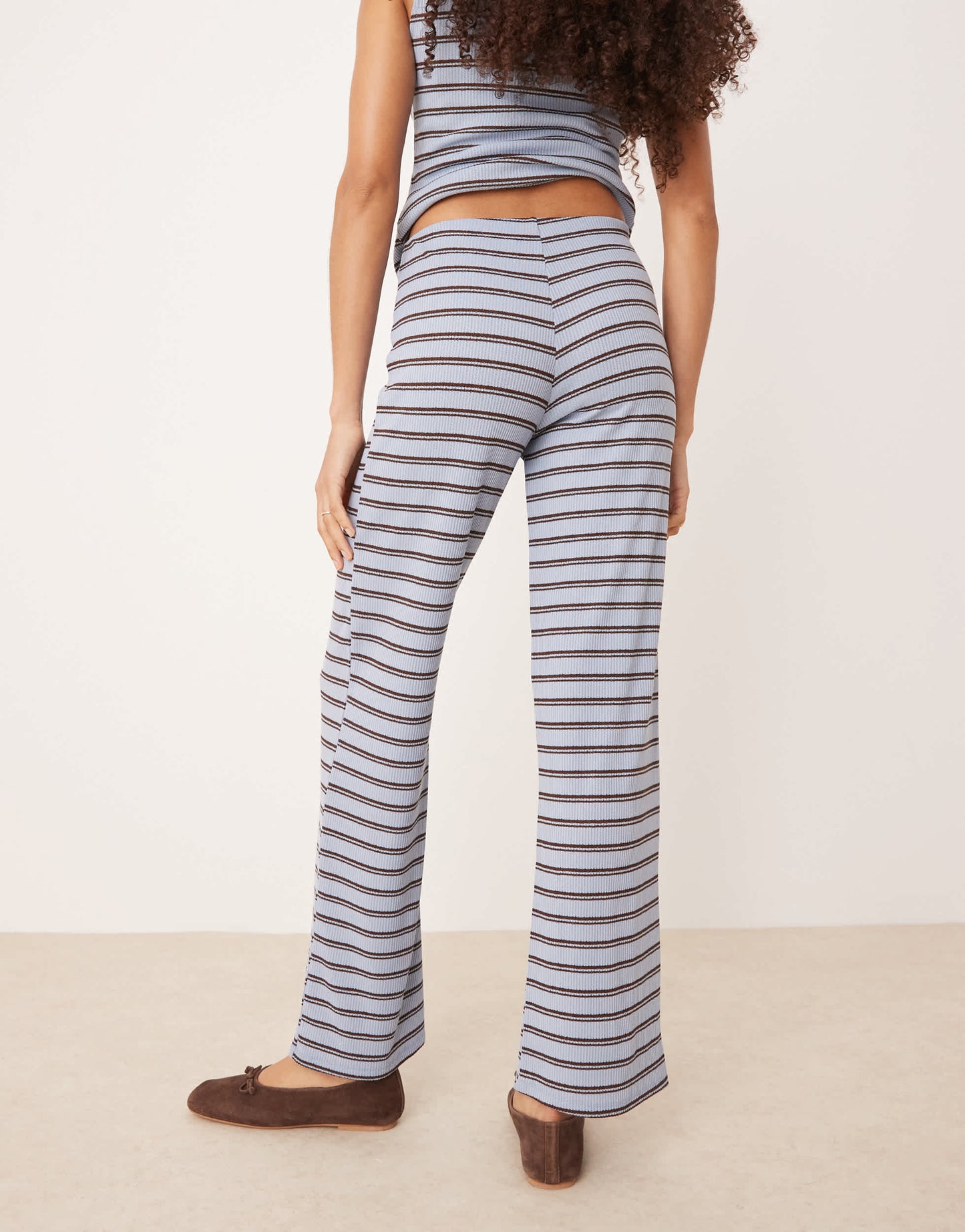 ASOS DESIGN wide leg trouser co-ord in brown and blue stripe