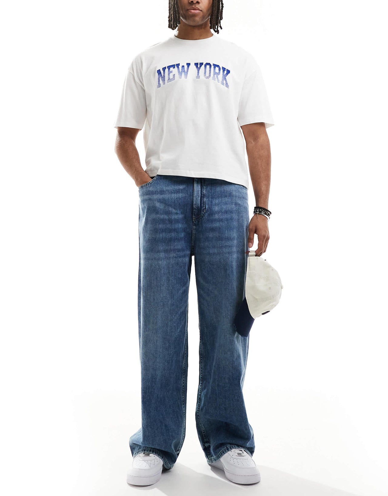 Pull&Bear pull on baggy jeans in blue