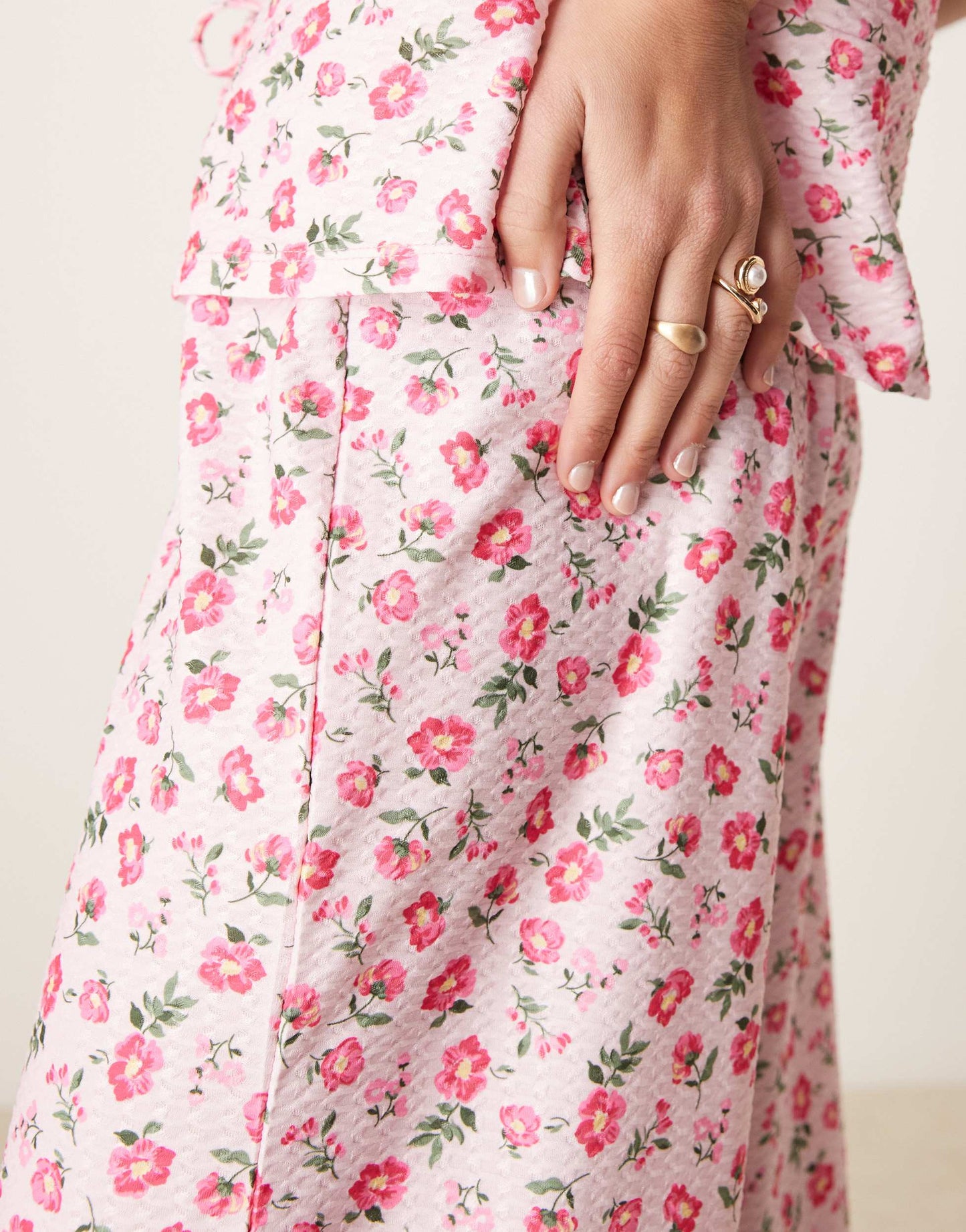 ASOS DESIGN wide leg tie front trouser in pink ditsy floral