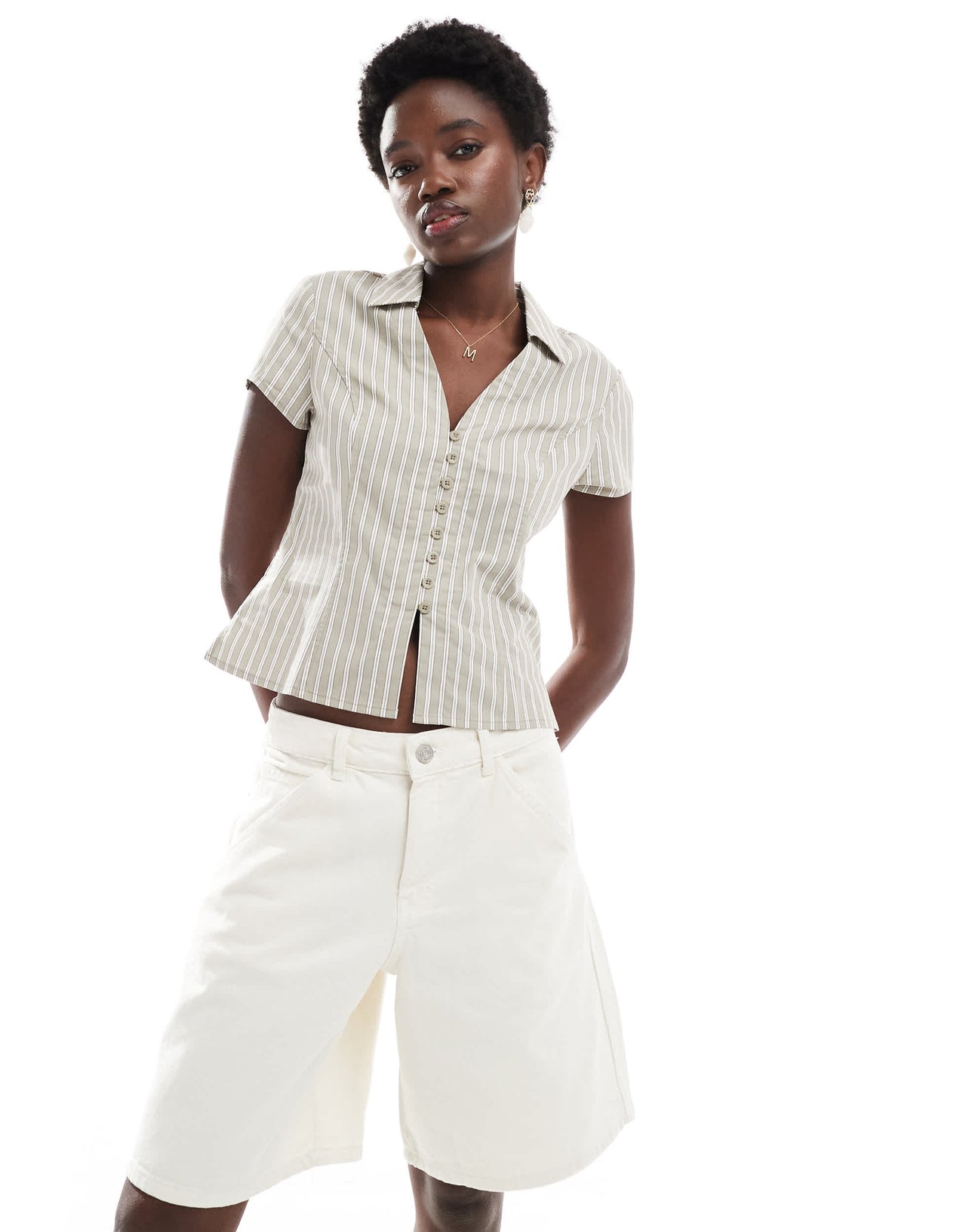 Pull&Bear denim longline short in ecru