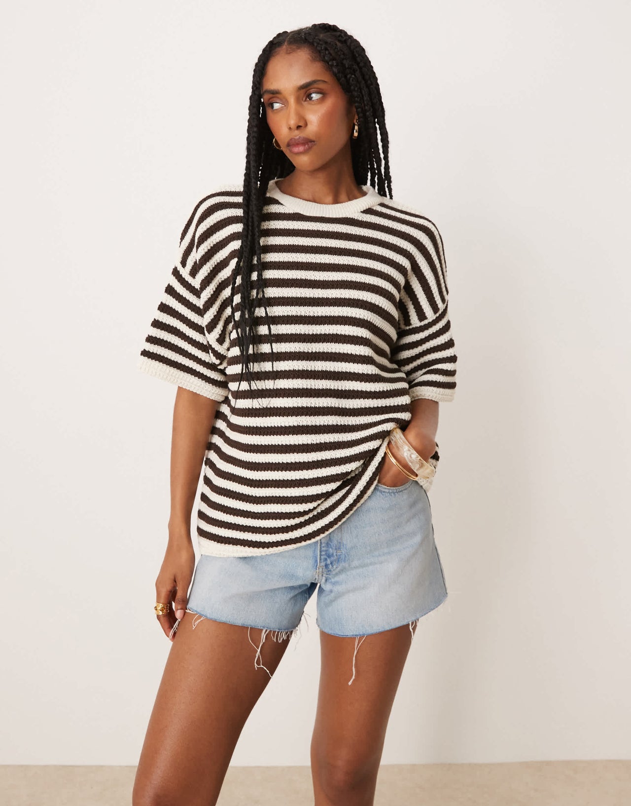 ASOS DESIGN knitted stitch relaxed t-shirt in stripe