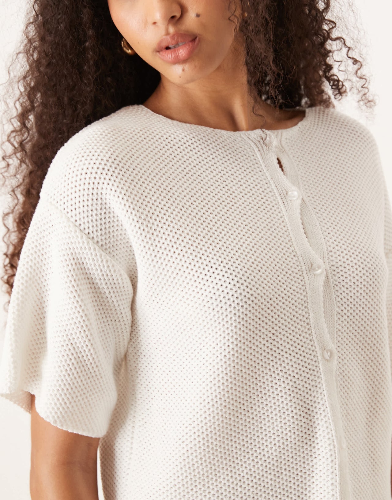 ASOS DESIGN knitted short sleeve cardigan in white