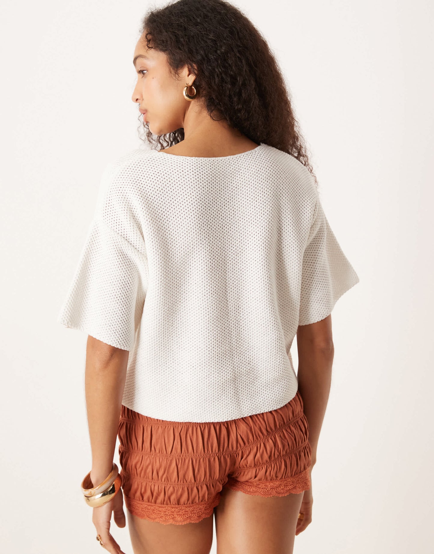ASOS DESIGN knitted short sleeve cardigan in white