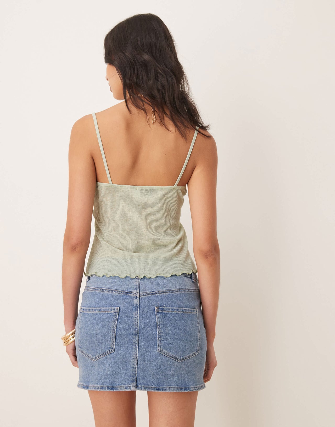ASOS DESIGN semi sheer ribbed cami top in mint green