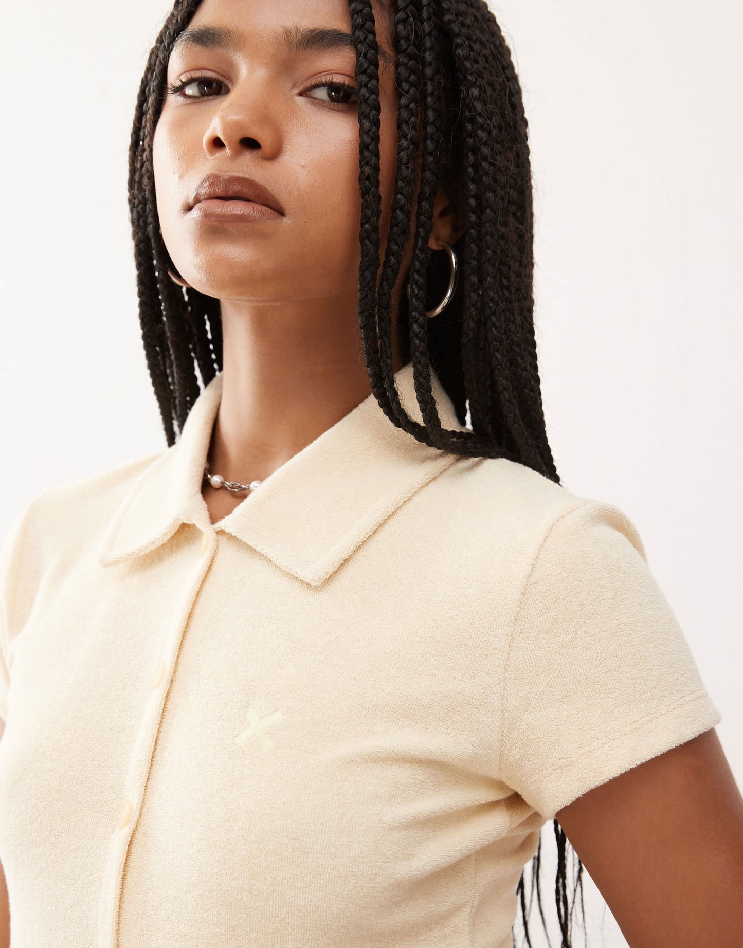 COLLUSION towelling button up top in buttermilk yellow