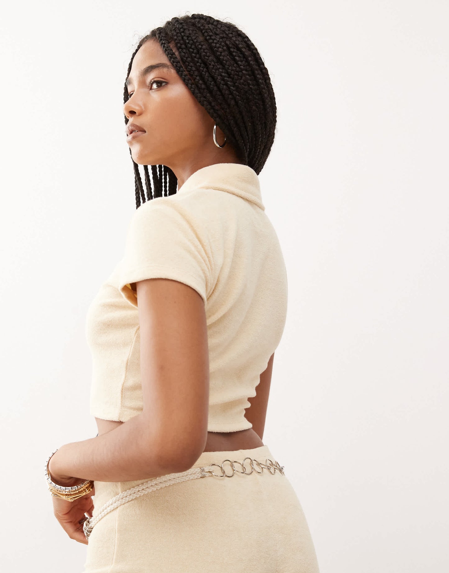 COLLUSION towelling button up top in buttermilk yellow