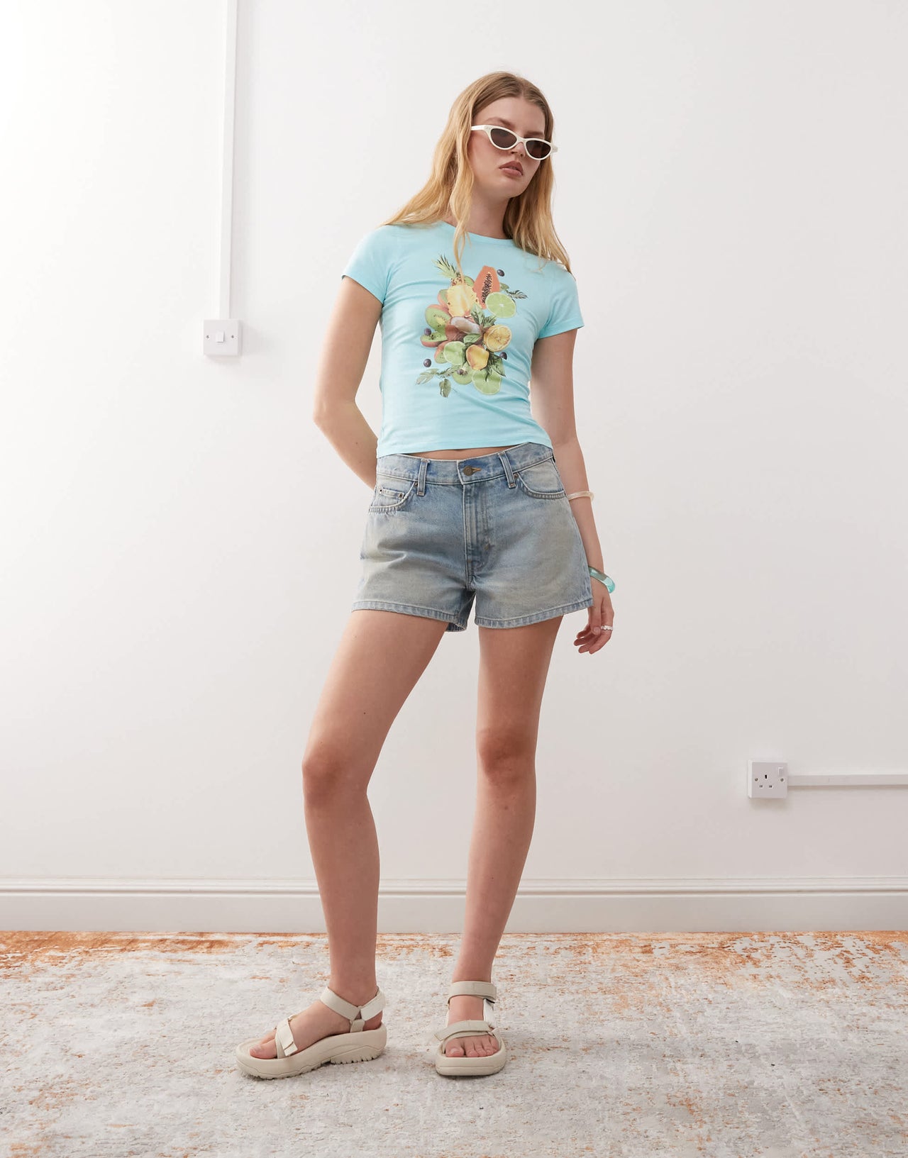 COLLUSION fruit print baby tee in blue