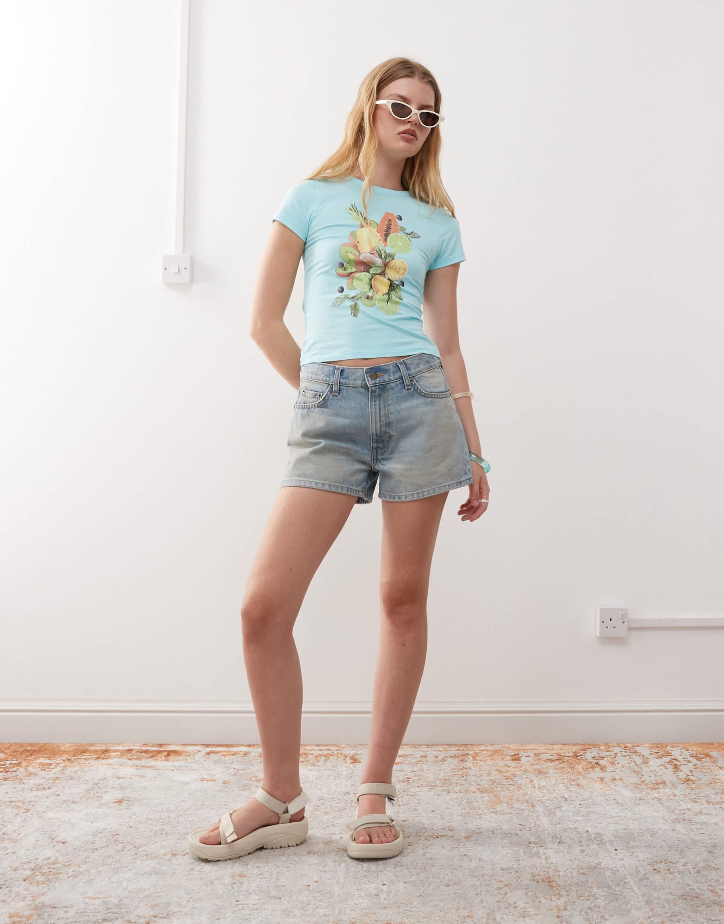 COLLUSION fruit print baby tee in blue