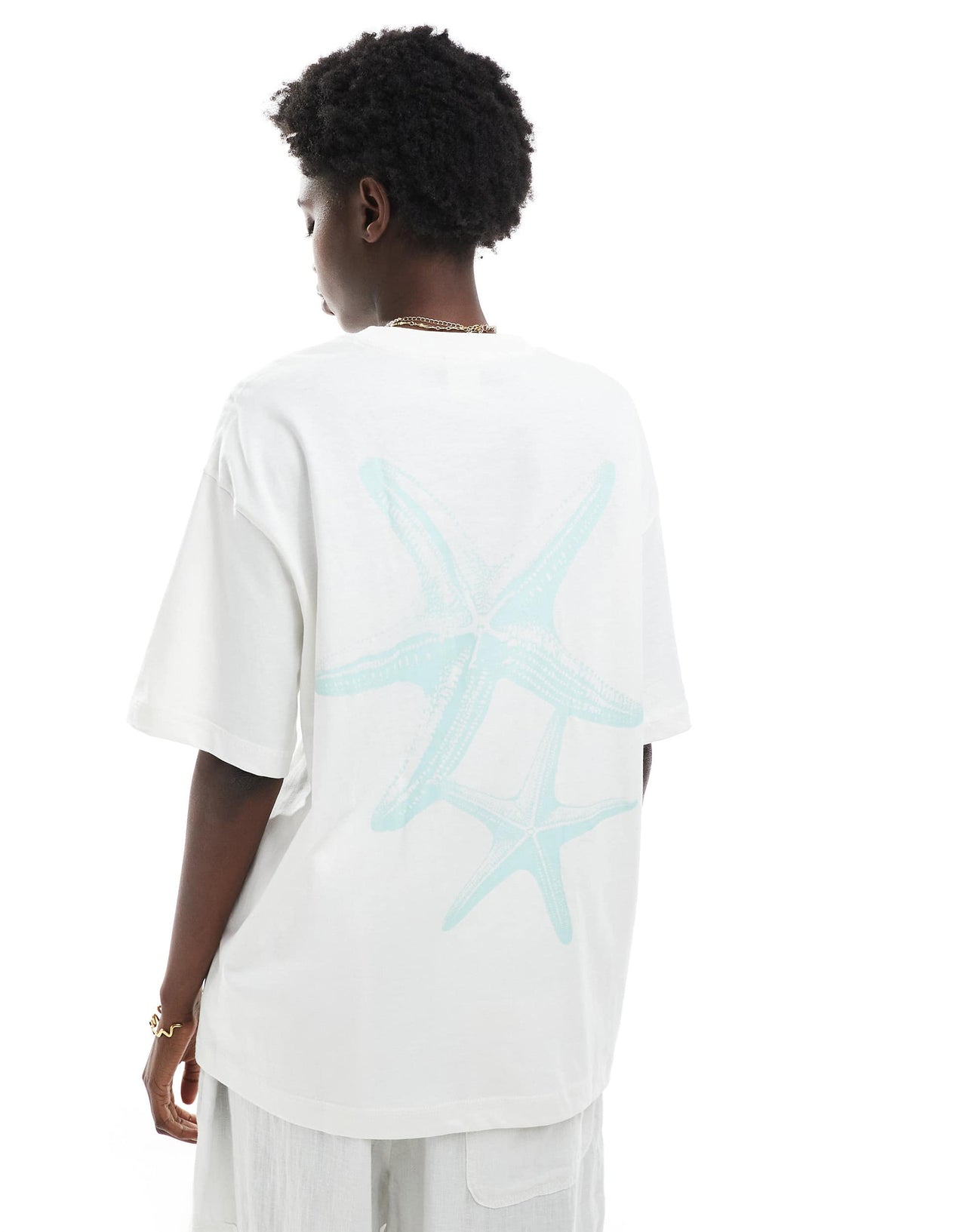 Bershka lotus print oversized t-shirt in white