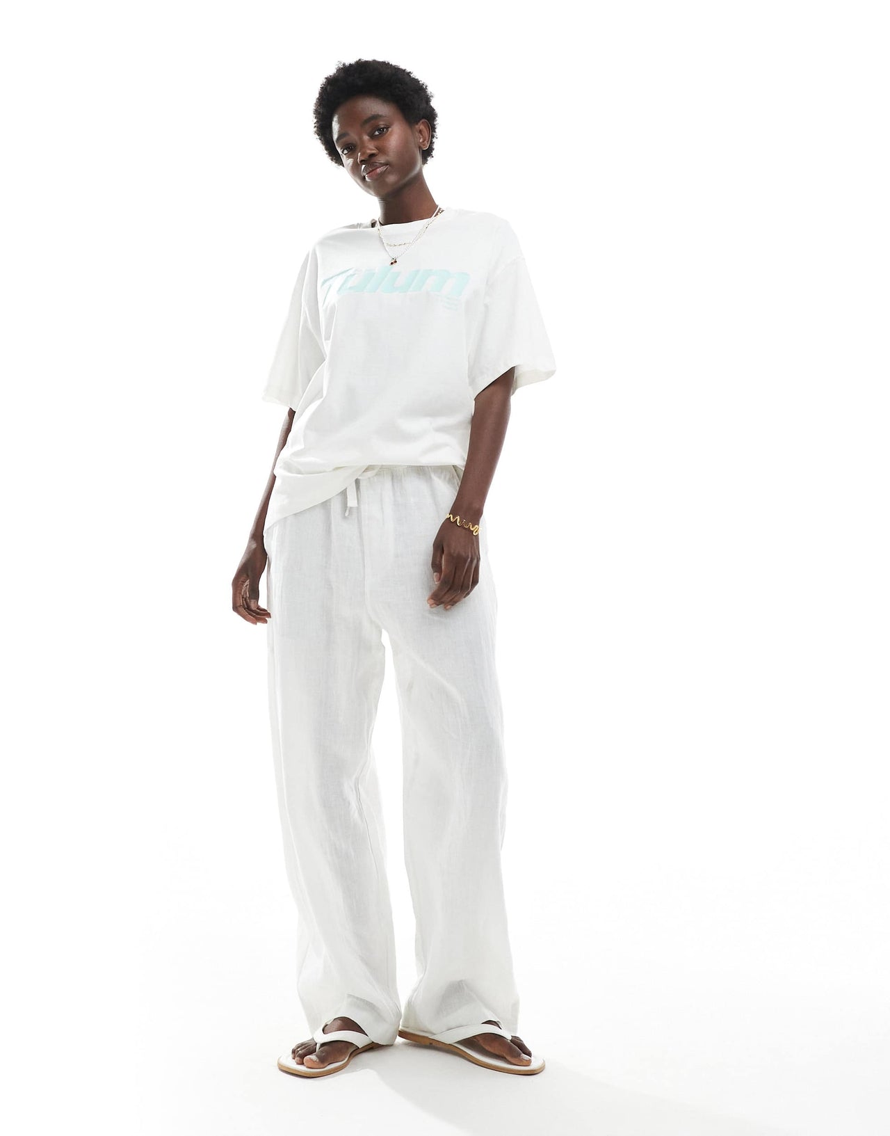 Bershka lotus print oversized t-shirt in white
