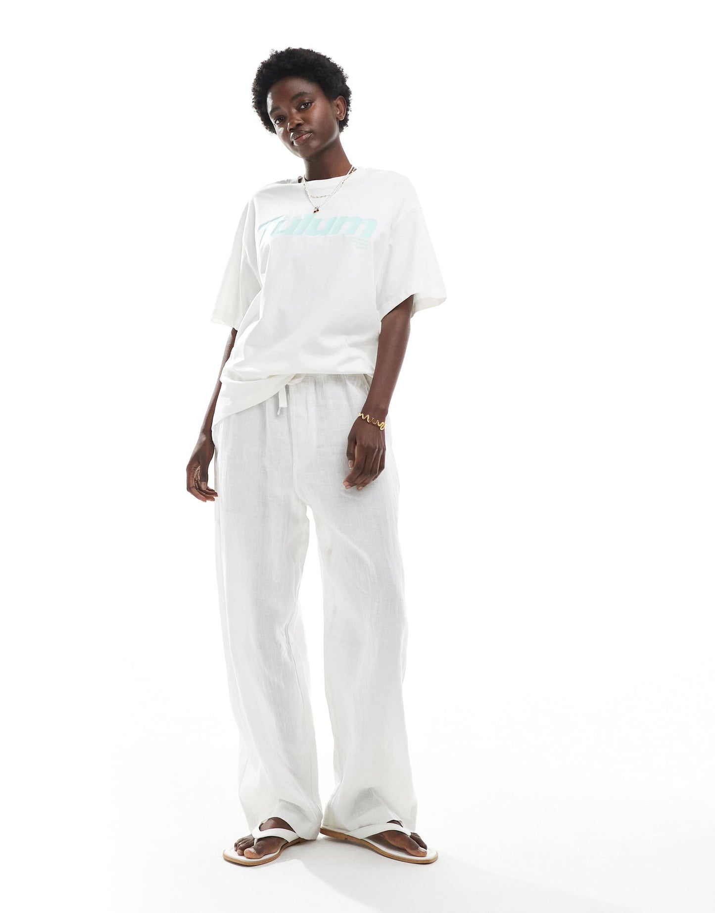 Bershka lotus print oversized t-shirt in white