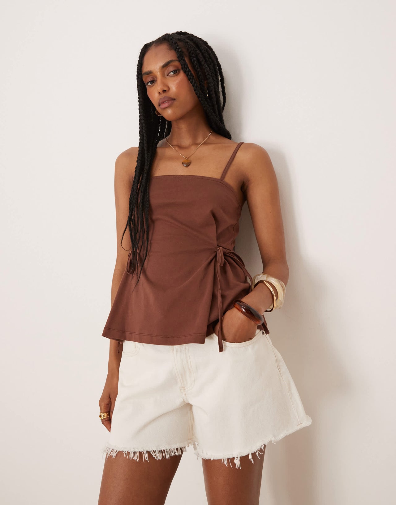 ASOS DESIGN cinched tie side cami in brown
