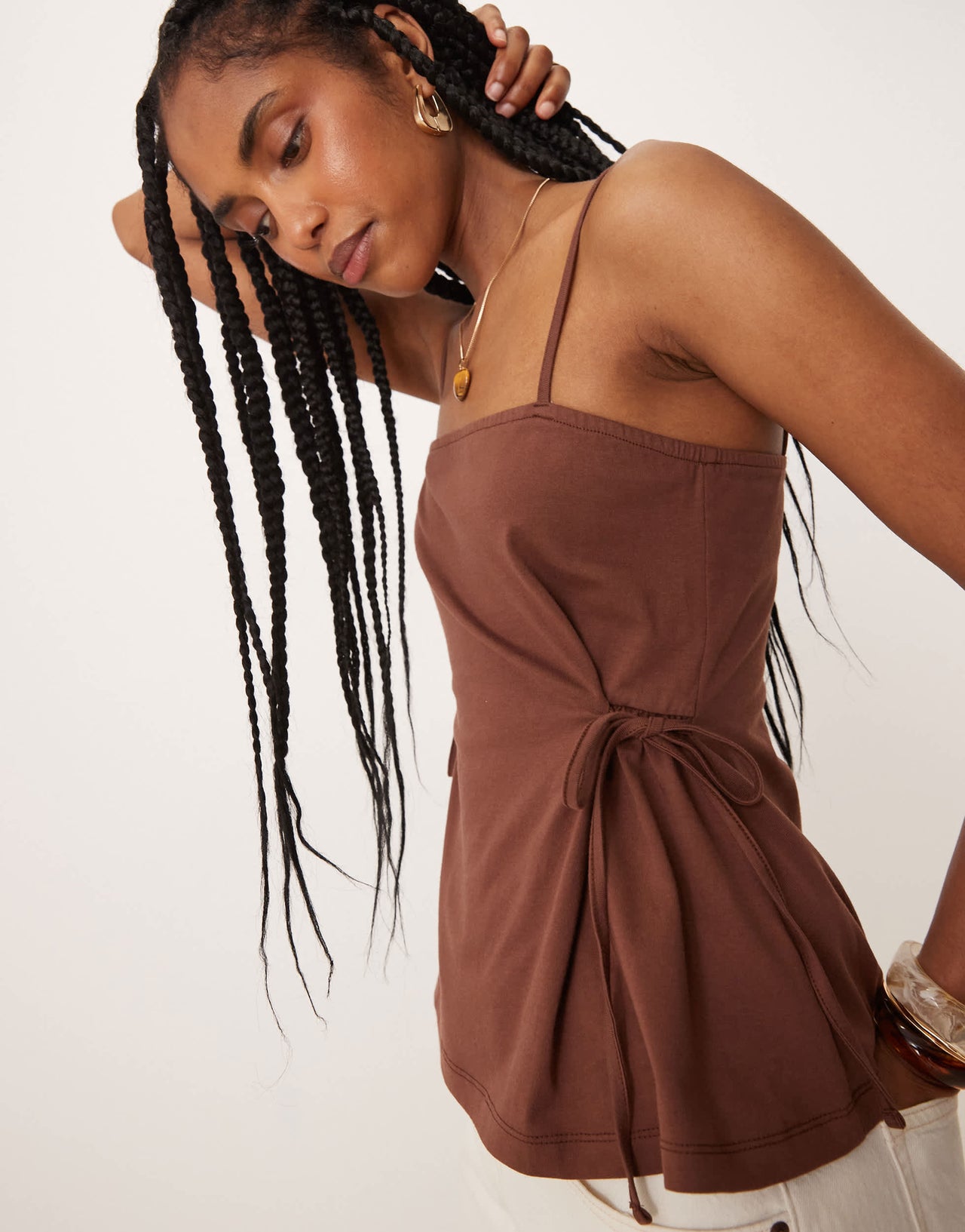 ASOS DESIGN cinched tie side cami in brown