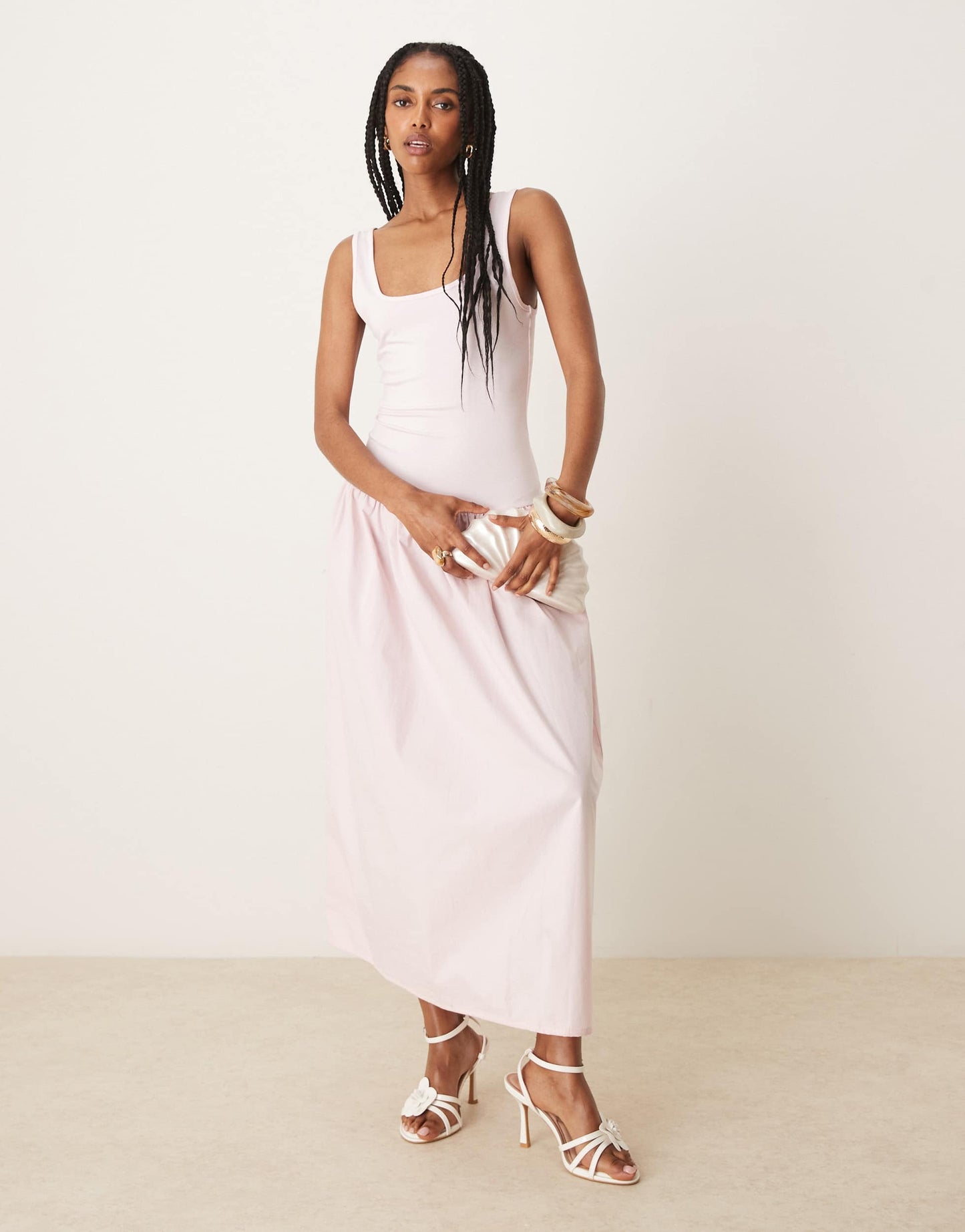 ASOS DESIGN poplin mix maxi dress with square neck in pink