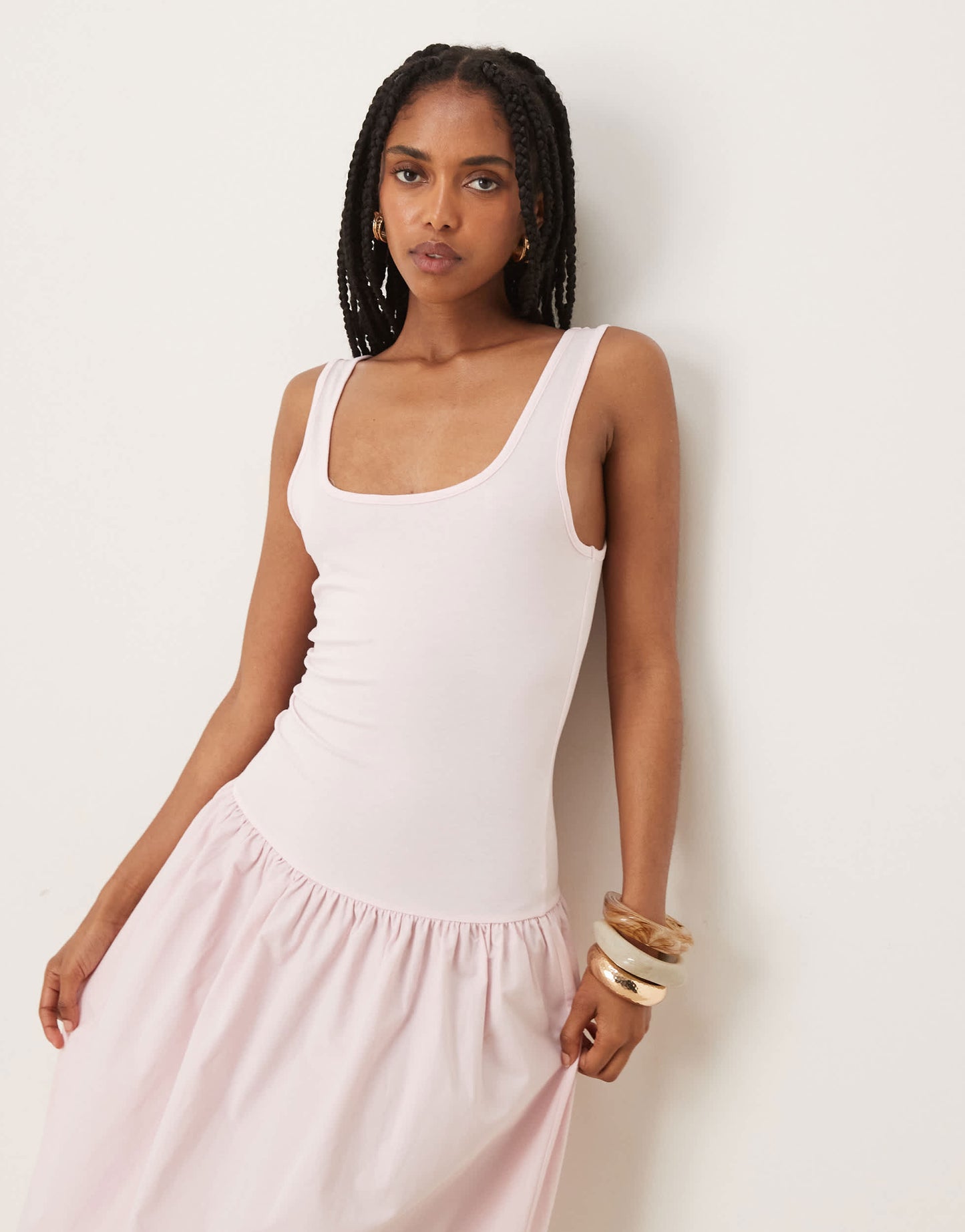 ASOS DESIGN poplin mix maxi dress with square neck in pink