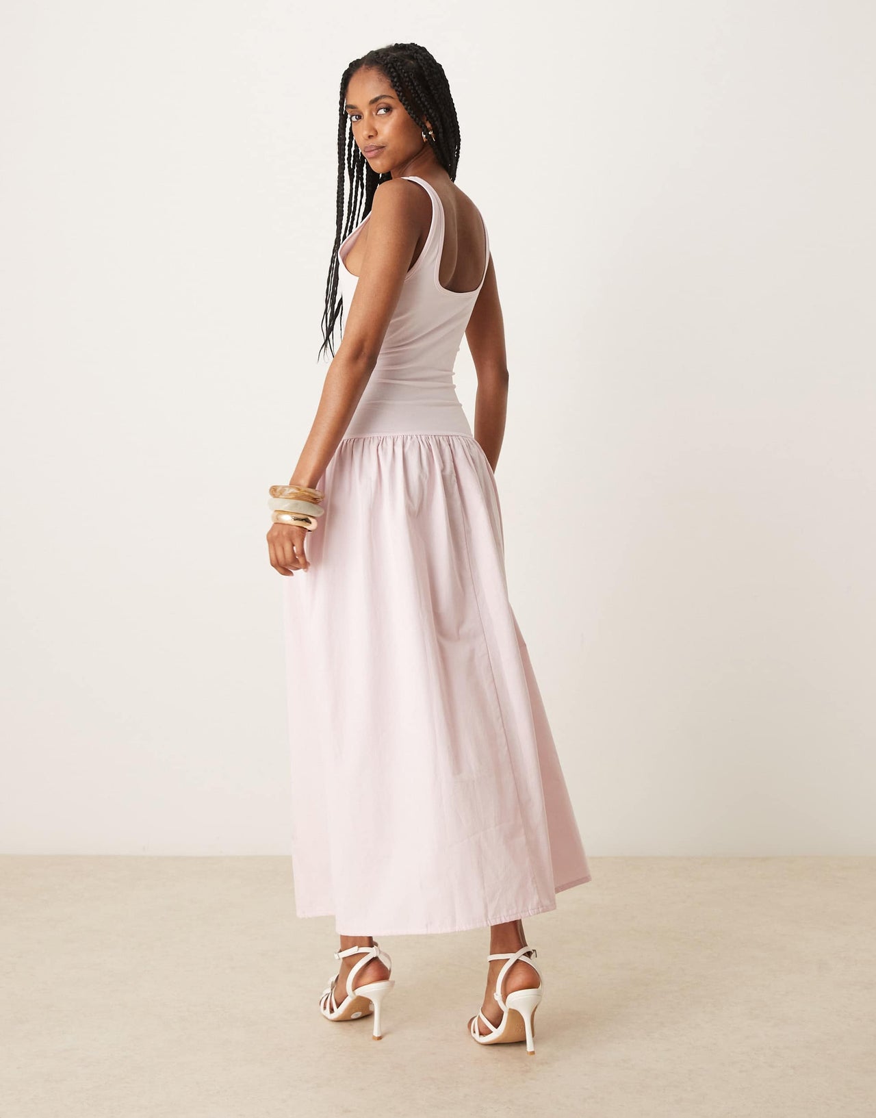 ASOS DESIGN poplin mix maxi dress with square neck in pink