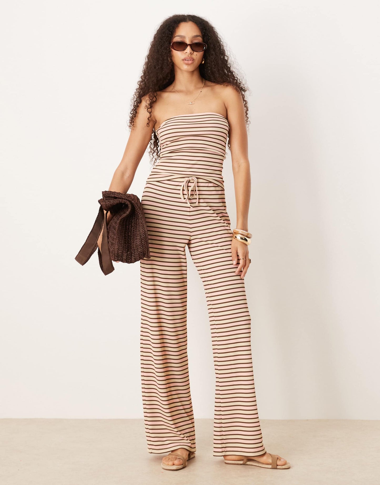 ASOS DESIGN stripe wide leg trousers co ord in cream