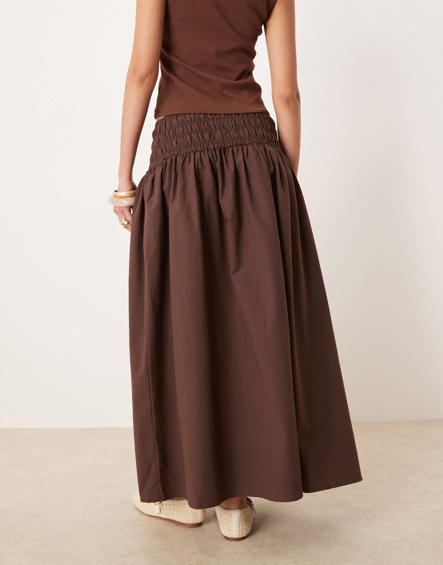 ASOS DESIGN shirred waist maxi skirt in chocolate