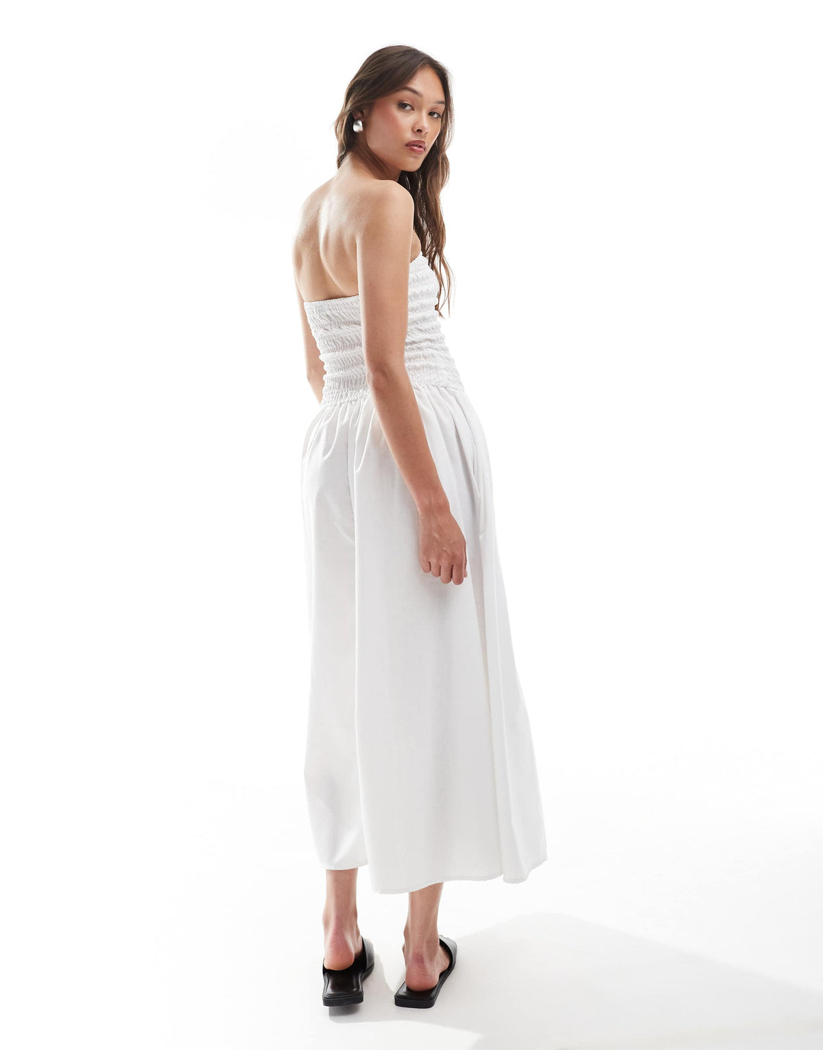 Brave Soul bandeau midi dress with shirred bust in white