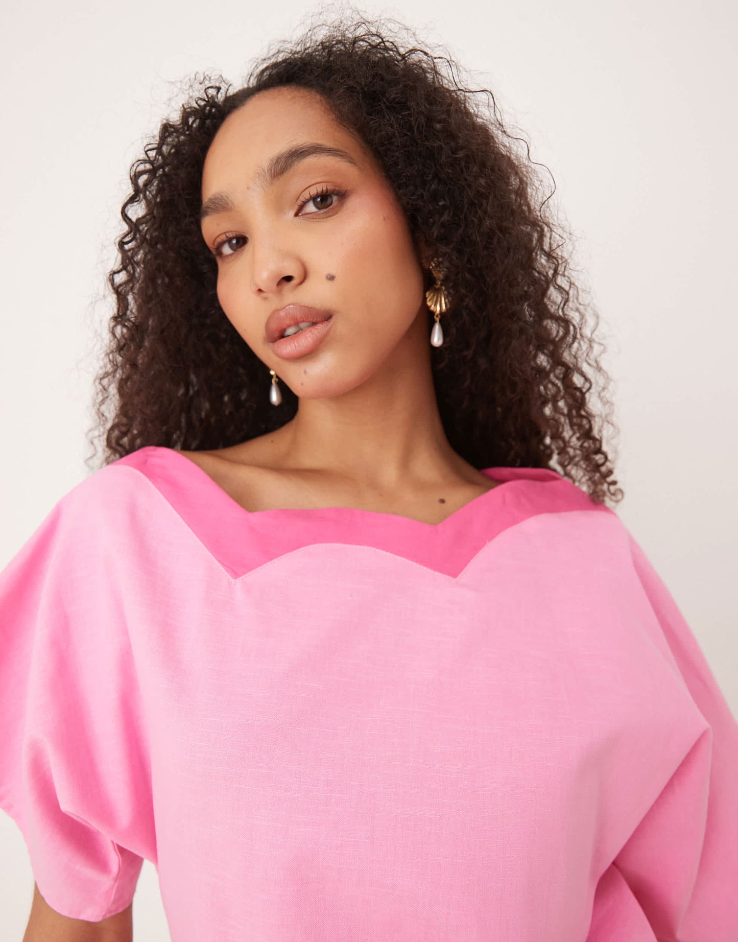 Never Fully Dressed off shoulder top co-ord in contrast pink