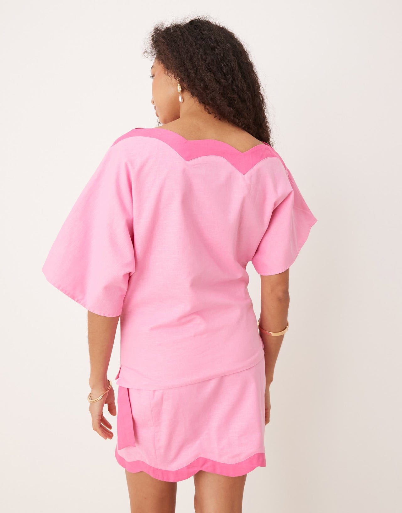 Never Fully Dressed off shoulder top co-ord in contrast pink