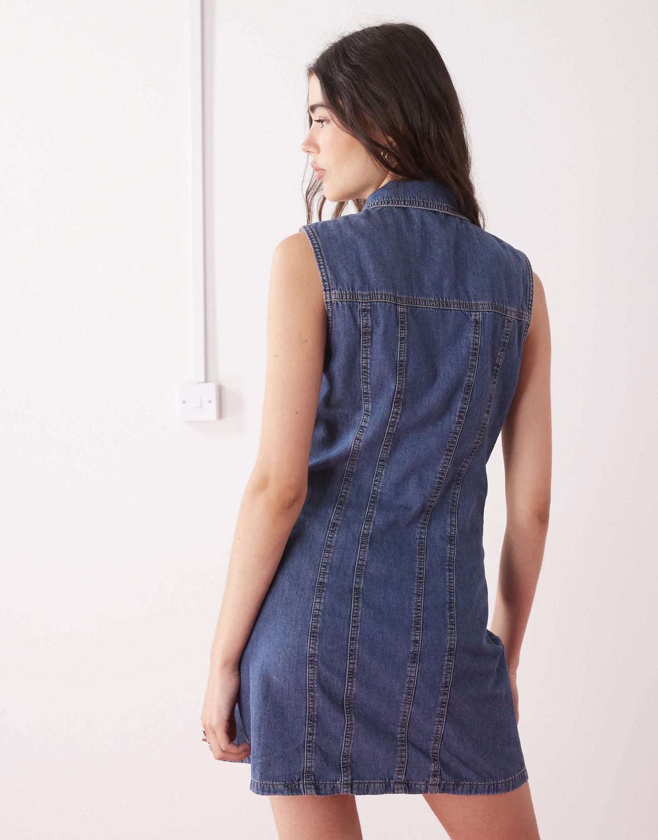 COLLUSION 90s denim sleeveless shirt dress in mid wash