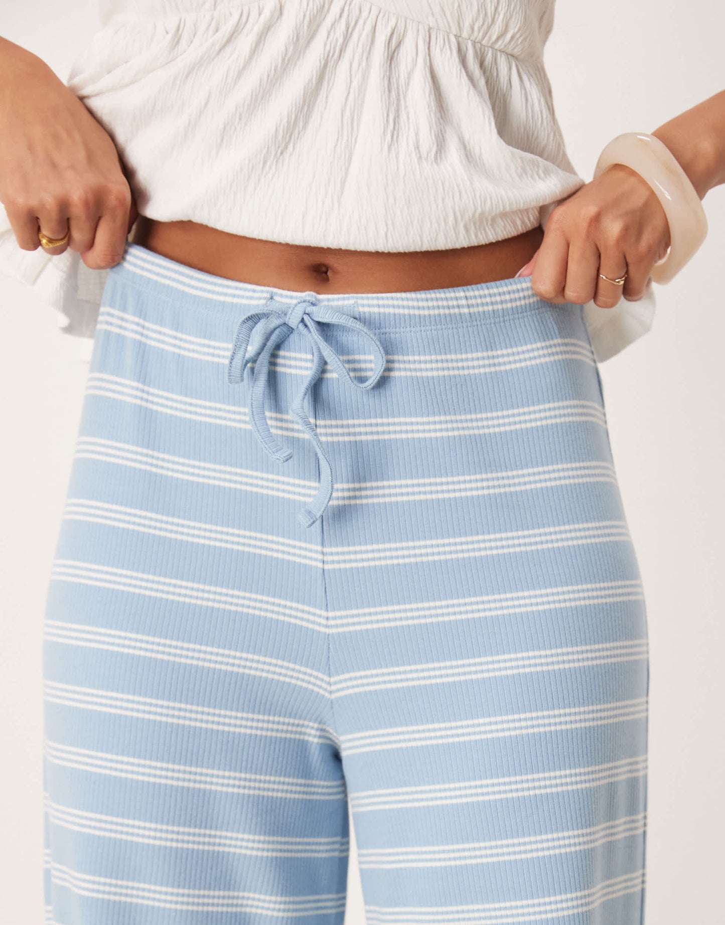 ASOS DESIGN stripe wide leg mid rise trousers co ord in baby blue