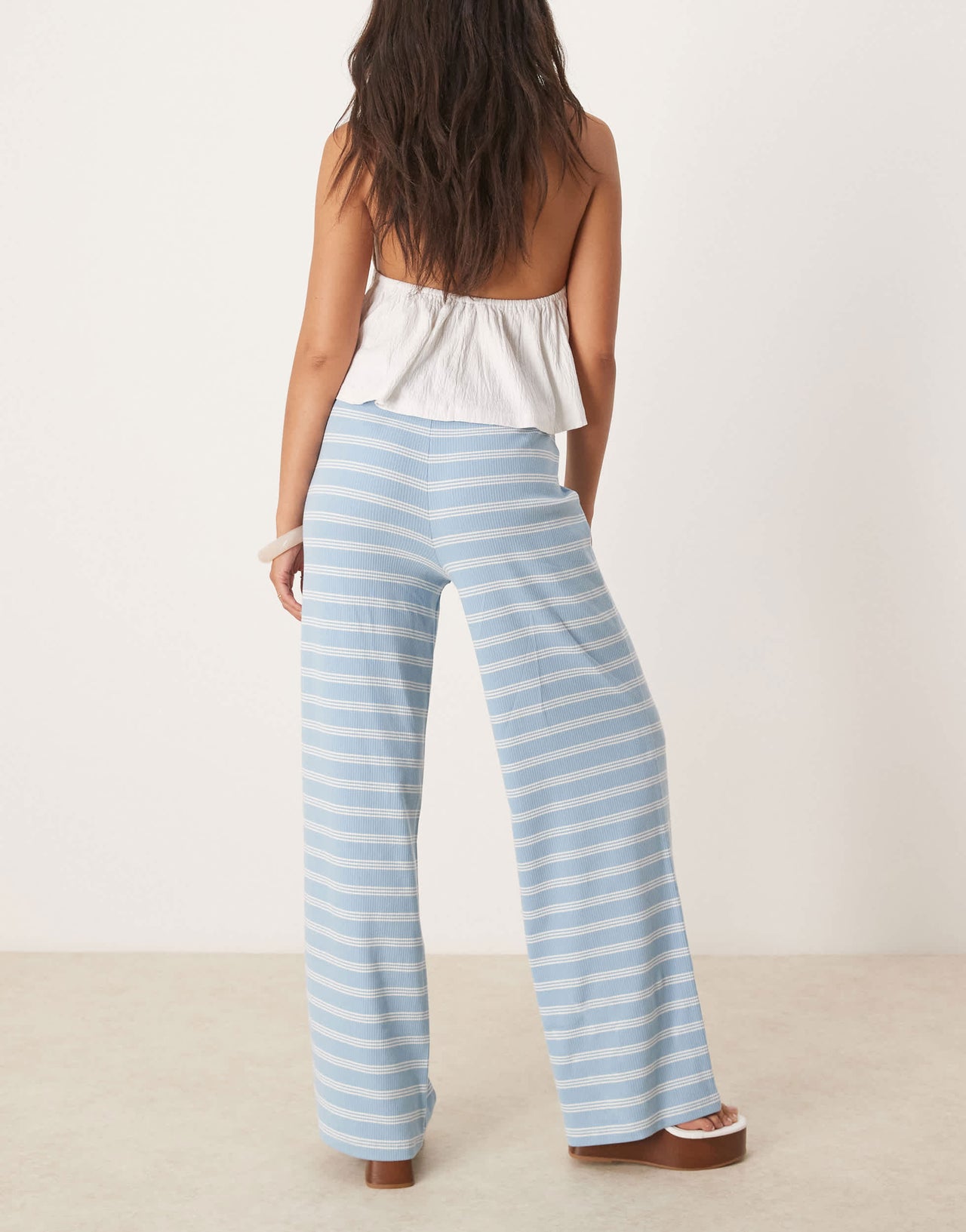 ASOS DESIGN stripe wide leg mid rise trousers co ord in baby blue